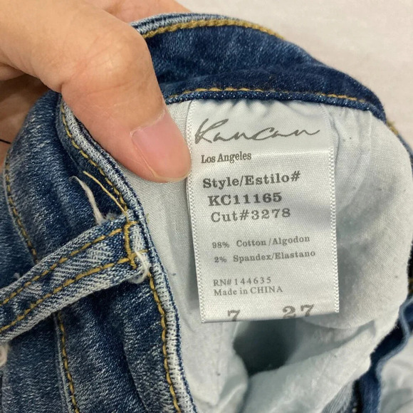 Kancan Blue Distressed Floral Embroidered Frayed Hem Slim Crop Jeans size 27 - Picture 3 of 12